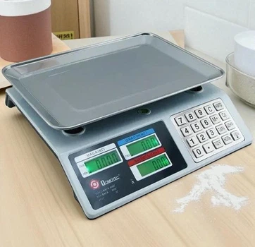 Настольные торговые весы Domotec до 50 кг со счетчиком цены, в пластиковом корпусе с бортиками (289)