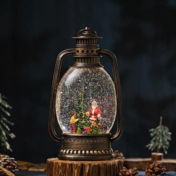 Новорічний нічник вінтажний ліхтар XMAS WDL-24028A/10091 ефект чарівного снігопаду 27,9 см