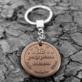 Брелок-монета медная "32 года вместе" с персонализацией — символический подарок на годовщину свадьбы, сохраняющий тепло чувств Гралекс 15-007-059-K
