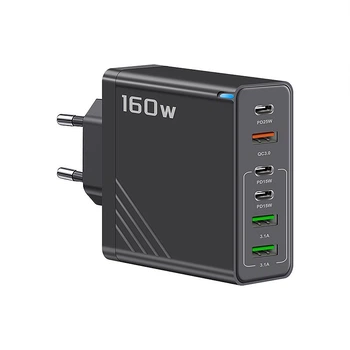 Зарядное устройство 3А 3USB+3TYPE-C 160W для портативной техники. Черное, (D3-03771.black)