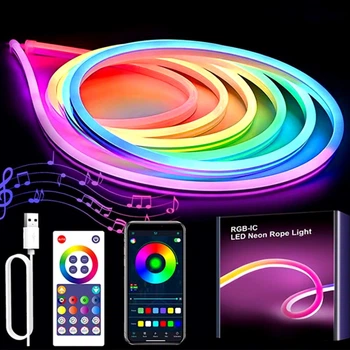 Силиконовая светодиодная гибкая лента 5м RGB, силикон, 12-220V, декоративная
