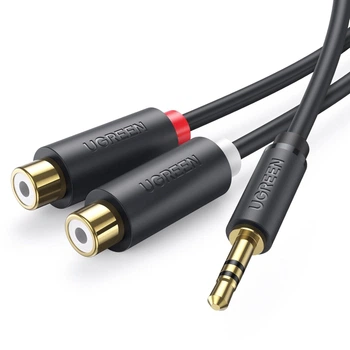 Кабель 3,5 AUX to 2 RCA Ugreen AV109 Y-образный адаптер, позолоченный, для наушников, совместимый с iPhone, iPod, iPad, MP3, TV, DVD, DJ-контроллером, 20см Black (10547)