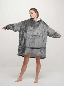 Плед-халат-свитшот OVERSIZE с рукавами и карманом Теплый мягкий полиэстер Серый