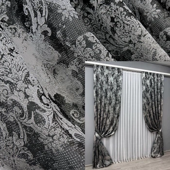 Комплект готовых штор VR-Textil Лен Премиум № 1695ш Черный с серым 100х290 см 2 шт (31-912)