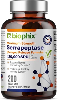Добавка премиум-класса серрапептаза Biophix Serrapeptase Supplement 120000 SPU Maximum Strength 200 капсул