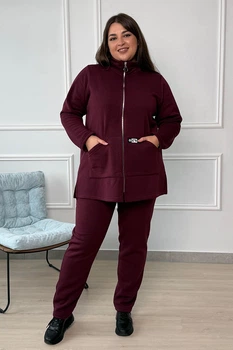 Спортивный костюм Panni большие размеры 1287 теплый флис бордовый 60-62