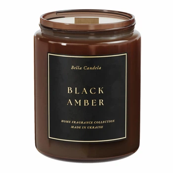 Соєва потріскуюча свічка BLACK AMBER – нішевий аромат амбри, сандалу та деревини, 250 мл