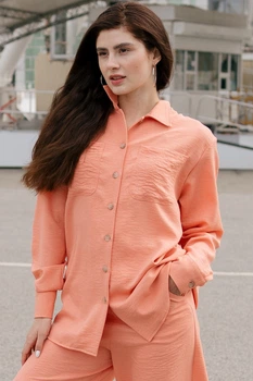 Жіноча сорочка з манжетою на ґудзиках LadyLike 48 Кораловий (ll2212710013425)