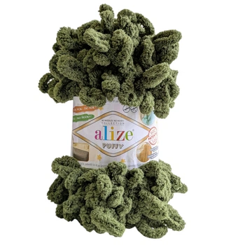 Пряжа Alize Puffy №485 зелений, для в'язання руками