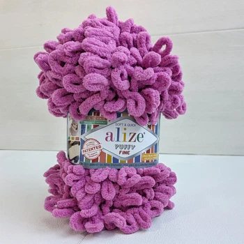 Пряжа Alize Puffy Fine №178 розовый (барби), для вязания руками, малые петли