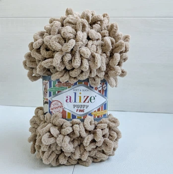 Пряжа Alize Puffy Fine №415 темно-бежевий, для в'язання руками, малі петлі