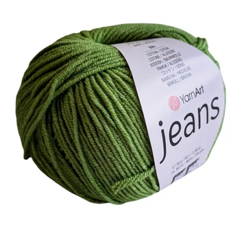 Пряжа YarnArt Jeans №69 зеленый, трава (Ярнарт джинс, полухлопок)