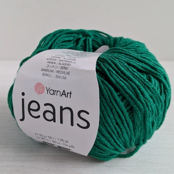 Пряжа YarnArt Jeans №52 зелений (трава) (Ярнарт джинс, напівбавовна)
