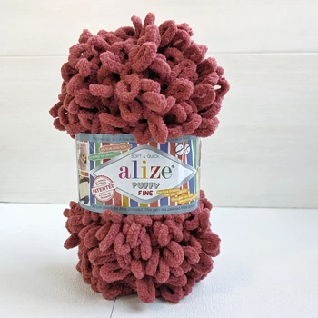 Пряжа Alize Puffy Fine №90 терракотовая, для вязания руками, малые петли