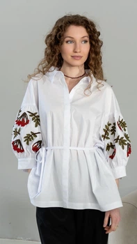 Женская рубашка с вышивкой рябины с поясом NORA KVITIN MKNK392-2 - 40, Білий