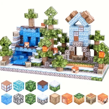Магнітний конструктор Майнкрафт Minecraft 100 кубиків Лісовий будиночок
