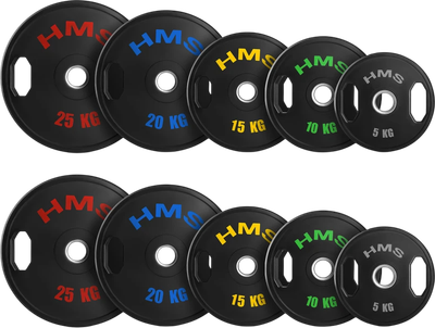Zestaw talerzy olimpijskich ogumowanych HMS TOG 2 x 5 - 25 kg 10 szt. (5908261683237)