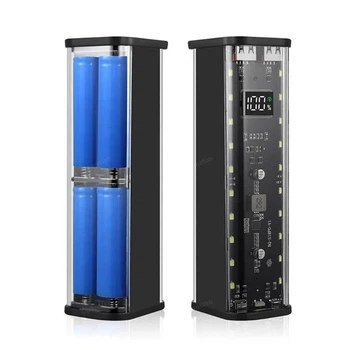 Корпус для павербанку 8×18650 — 22.5W швидка зарядка, LED, порти USB-C та Micro USB, бокс для акумуляторів, для самостійної збірки, Прозорий