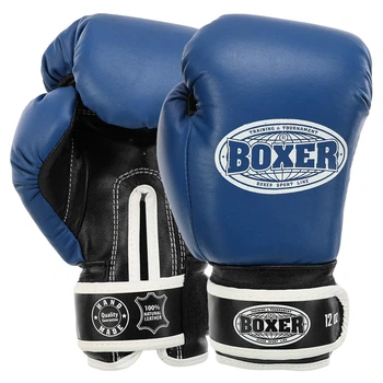 Перчатки для бокса и единоборств кожаные Boxer 2023 Blue-Black 10 унций