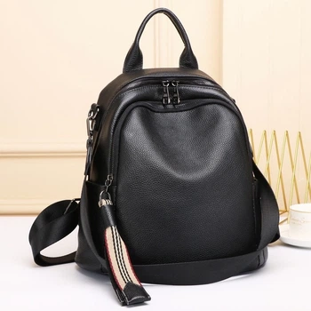 Кожаный женский городской рюкзак Olivia Leather 30х24х13 матовая сумка на плече черная