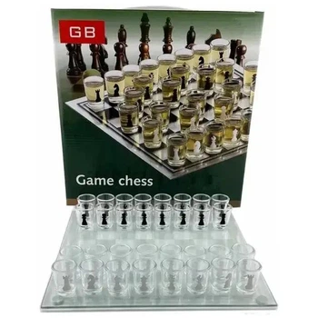 Алкогольная игра алко шахматы 35х35 см с рюмками, стекло