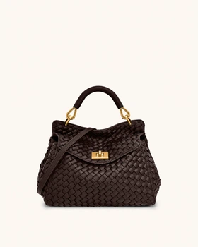 Женская сумка кроссбоди через плечо JW PEI Lucia Classic Top Handle Woven Bag Dark Brown (117724)