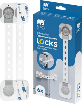 Блокатори для шаф і шухляд Sipo з функцією Smart Lock Білі 6 шт. (5904717760606)