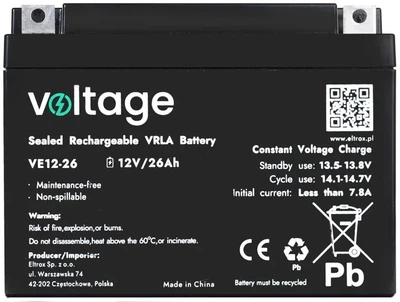 Akumulator AGM Voltage 12V 26Ah (VE12-26) Akumulator AGM Voltage 12V 26Ah (VE12-26)