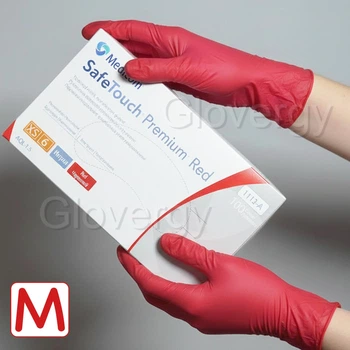 Перчатки нитриловые (4 г.) Medicom Premium Red размер M красного цвета, 100 шт