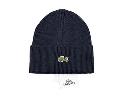 Шапка з принтом Lacoste унісекс темно-синій (sh105)