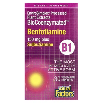 Бенфотиамин и сульбутиамин Natural Factors BioCoenzymated Benfotiamine plus Sulbutiamine, 30 вегакапсул