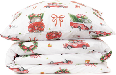 Komplet pościeli Homla Holly Jolly Arco Poszewka na pościel 160 x 200 cm + 2 poszewki na poduszki 70 x 80 cm bawełniany w samochody Biały (5904183830117)