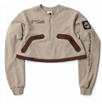Женские свитера флисовые Cactus Travis Scott Corp Pullover Crew Sweatshirt Beige Travis Scott DM1287-247 серого цвета теплый размер XS