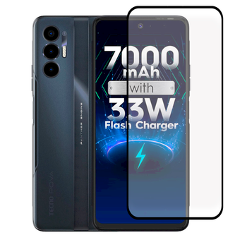 Защитное стекло для телефона Tecno Pova 3 (LF7n) противоударное полноэкранное черное