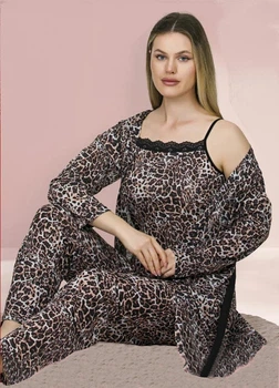 Пижама женская штаны майка халат коричневый P6077 XL-XXL