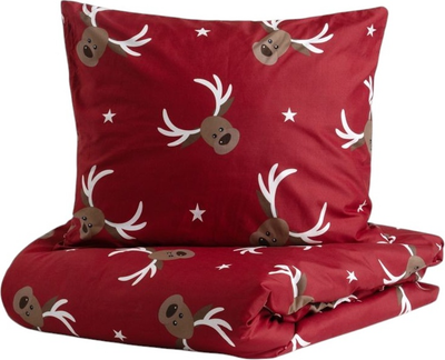 Komplet pościeli Homla Reindeer Poszewka na pościel 140 x 200 cm + 1 poszewka na poduszkę 50 x 60 cm z mikrofibry w renifery Czerwony (5906496704666)