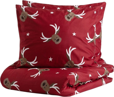 Komplet pościeli Homla Reindeer Poszewka na pościel 220 x 200 cm + 2 poszewki na poduszki 50 x 60 cm z mikrofibry w renifery Czerwony (5904183806662)
