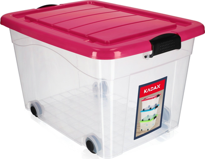 Koszyk-organizer Kadax z pokrywką na kółkach rożowy 60 l (5903699425909)