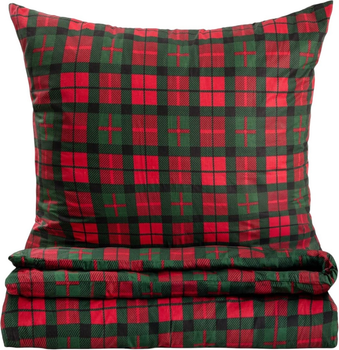 Komplet pościeli Homla Holly Jolly Tartan Poszewka na pościel 160 x 200 cm + 2 poszewki na poduszki 70 x 80 cm bawełniany w kratę Czerwono-zielony (5902869942024)