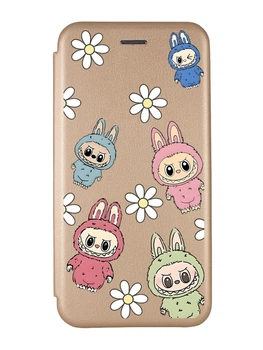 Чохол-книжка золотий з малюнком на Xiaomi Redmi 9 Фон Лабубу (принт 413)