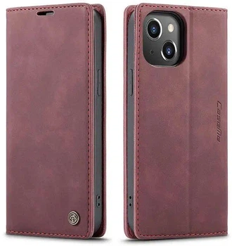 Чохол книжка Caseme з магнітом для iPhone 13 бордовий гаманець