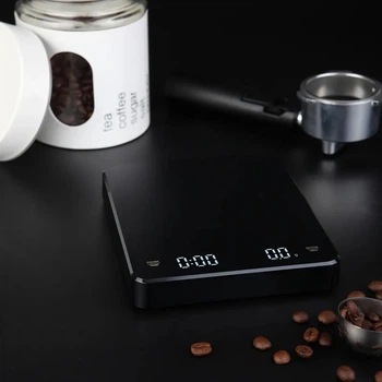 Електронні акумуляторні ваги - Coffee Scale високоточні 0.1г мін. /3000г макс. (3 кг) + Гумова підкладка під колбу/кемекс / 400 mAh / Таймер / Кабель для зарядки USB Type-C / Кавові ваги
