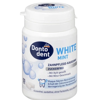 Жевательная резинка для укрепления зубов, без сахара Dontodent Kaugummi, Fresh White mit Xylit 50 шт