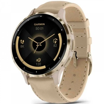 Смарт-часы Garmin Venu3S Soft Gold S.Steel Bezel w.French GrayCase and Leather Band (010-02785-55)