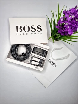 Мужской ремень с двумя пряжками Boss чёрный