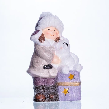 Новогодняя фигурка с подсветкой 12×7×20 см декоративная статуэтка фарфор Девочка с подарком новогодний декор для дома