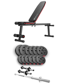 Набор Hop-Sport Premium 38 кг со штангами гантелями и скамьей HS-1010 Pro для начинающих