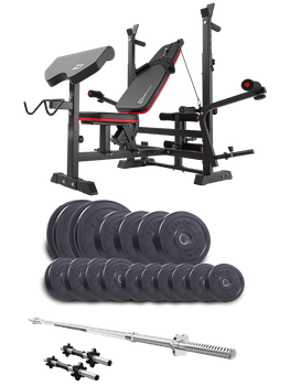 Набор Elitum Titan 68 кг скамья HS-1075 Pro штанга гантели комплект для силовых тренировок дома
