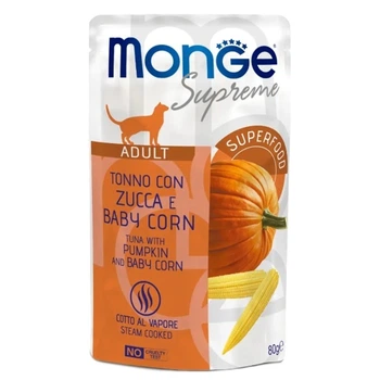 Вологий корм для кішок MONGE (Монж) CAT Supreme Adult з тунцем гарбузом та молодою кукурудзою 80 гр.