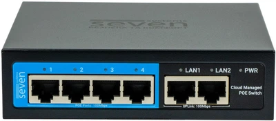 Коммутатор Seven PS204D 4*100Мбит/с PoE / 2*Uplink / облачно управляемый